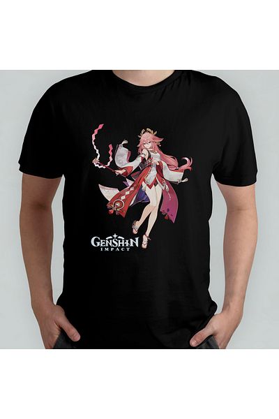 Pixxa Μπλουζάκι Genshin Impact Yae Miko Unisex 100% βαμβακερό με λαιμόκοψη