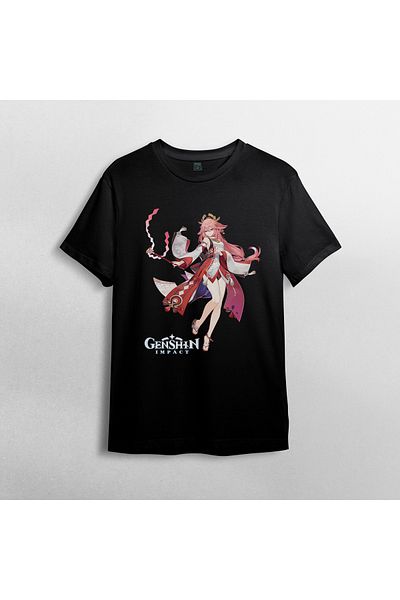 Pixxa Μπλουζάκι Genshin Impact Yae Miko Unisex 100% βαμβακερό με λαιμόκοψη