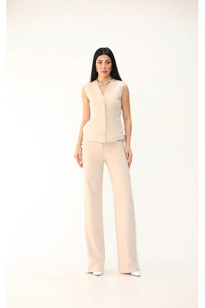Koza Butik Women's Sleeveless Side Striped Wide Leg Vest Suit 0126-25
