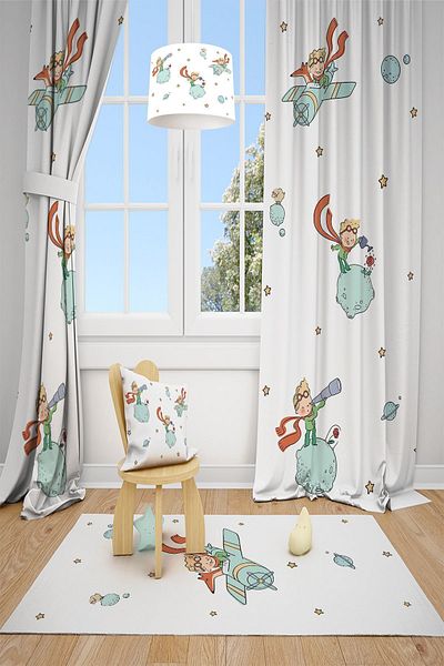 Talia Home Little Prince Airplane Patterned Children and Baby Background Curtain TLA-308