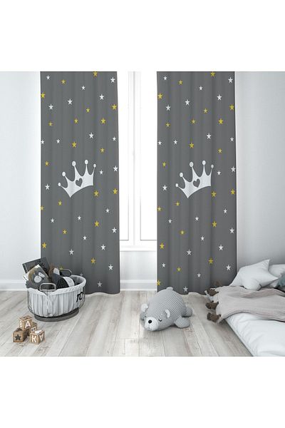 Talia Home Starry Crown Patterned Children's and Baby's Room Background Curtain 2 Wings Tla-247