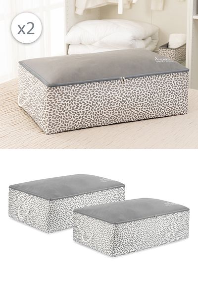 REKHOME Set of 2 Gray Home Sweet Home Mega Size Base under Bed Cabinet Pillow Quilt Sweater Clothes Bag