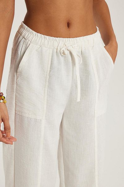 Tudors Women's Relax Fit Relaxed Cut Elastic Waist Tie Ecru Trousers
