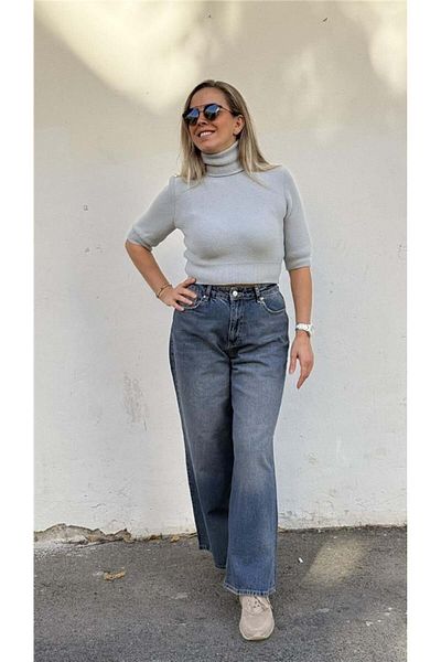 Dilvin Turtleneck Short Sleeve Crop Sweater
