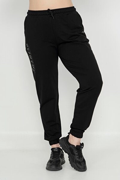 MARATON بنطلون رياضي نسائي أسود كبير الحجم بأرجل مطاطية