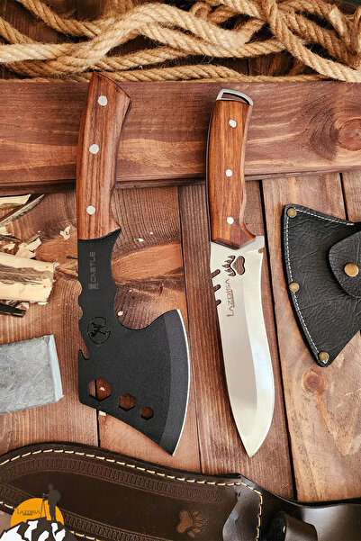 LAZBİSA 2 Li Outdoor Balta Bıçak Set Kamp Baltası Bıçak Şef Bıçağı Budama Bal...