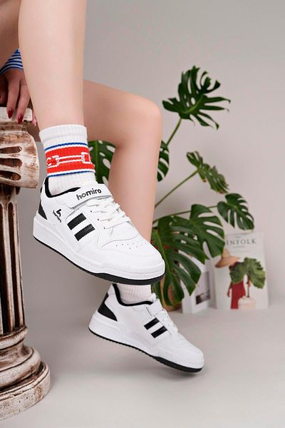 homiro Unisex Lace-Up Velcro Sports Sneaker Shoes-White-Black