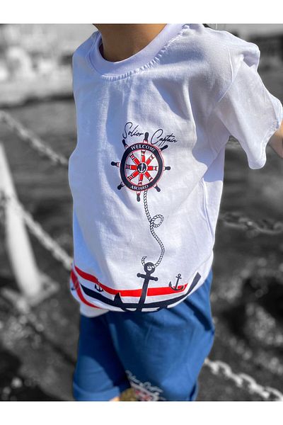 tinitins boy sailor printed short sleeve shorts suit