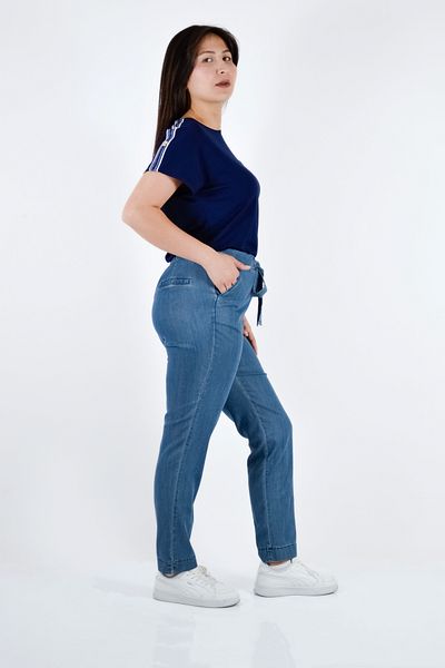 Ercan Akdeniz Elastic Waist Lace Detailed Denim Trousers - Blue