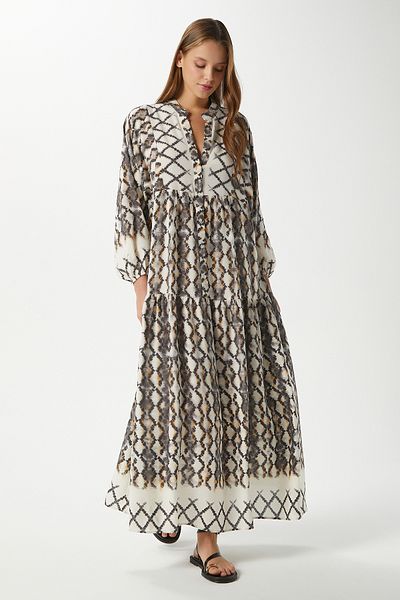Ritnice Modest Women's Soft Gray 100% Viscose Maxi Length Balloon Sleeve Long Summer Dress