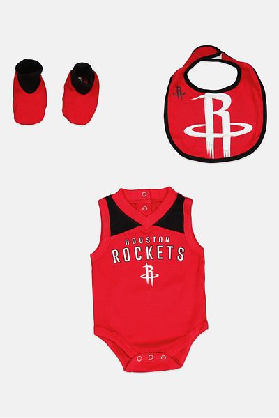 NBA Toddlers Boy 3 Pieces Graphic Print Romper, Bib And Bootie Set, Red
