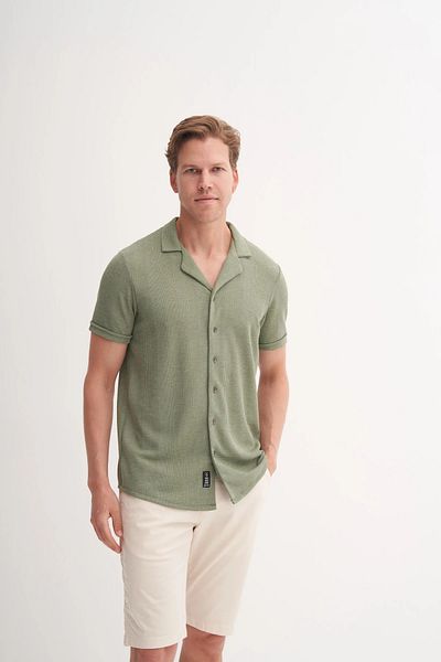 Cazador Slim Fit κοντομάνικο πλεκτό βαμβακερό πουκάμισο 2000