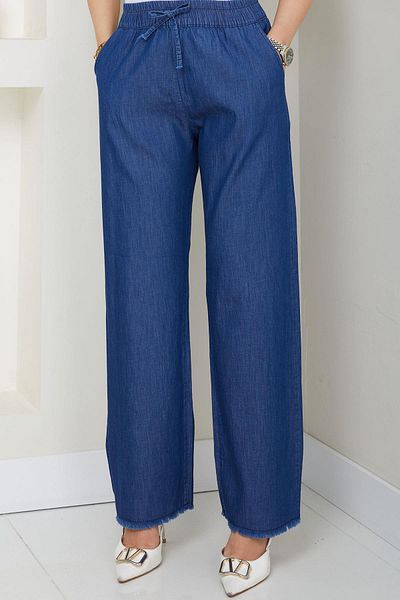 hafsamina Elastic Waist Denim Pants Dark Blue Hm2726