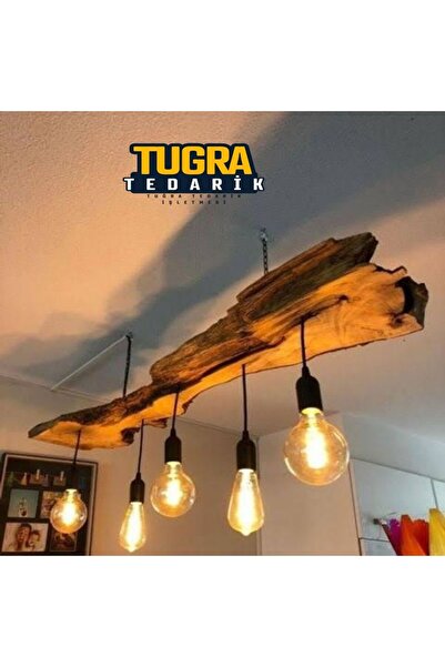 Tuğra Tedarik Modern Ahşap Avize Salon Avize Dekoratif Doğal Avize Salon Balk...