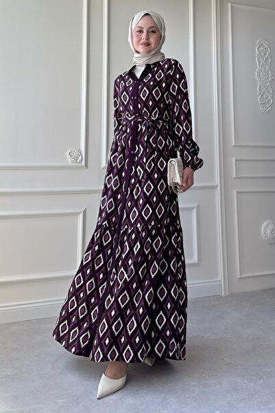 InStyle Rochie mov din viscoză marmorată cu model triunghi