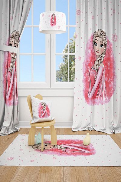 Talia Home Children's Room Baby Room Elsa Background Curtain 2 Wings Tla-087