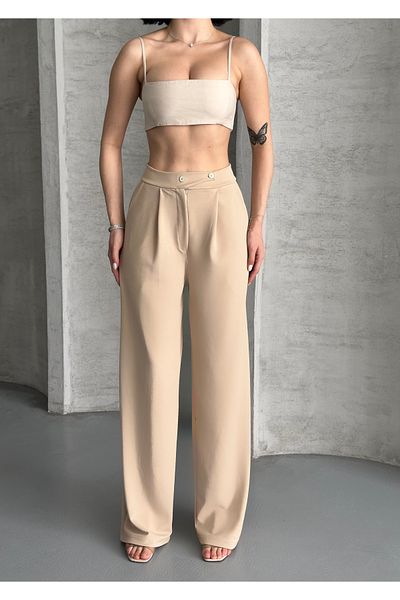RPT MODA Korean Model Palazzo Double Button High Waist Pants