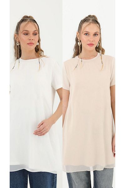 Nisa Luxury Boutique Puane Half Sleeve Front Chiffon Detail Combed Cotton Underwear Tunic 10271