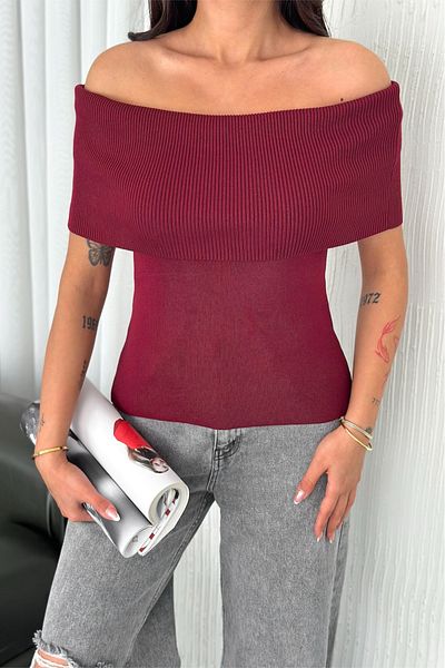 FEMELLE Women's Burgundy Standard Size Madonna Cotton Slim Knitwear Blouse