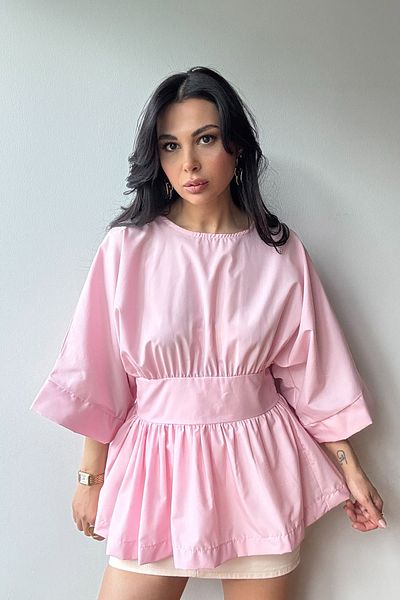 Seda Yalçın Atelier Pink Waist Fitted Relaxed Cut Blouse