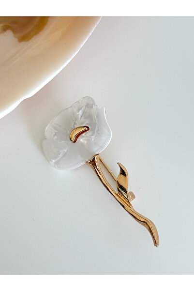 PURPLE'S BİR TUTAM MUTLULUK Marka Model Kemik Beyaz Gelincik Broş Küçük Boy 6 CM