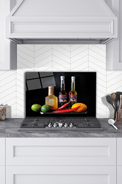 Rosyvien Sirkelerle Yağ Şişesi Cam Ocak Arkası Koruyucu, Mutfak Ankastre ve T...