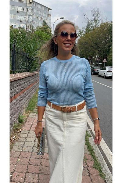 Dilvin Crew Neck Transparent Sweater