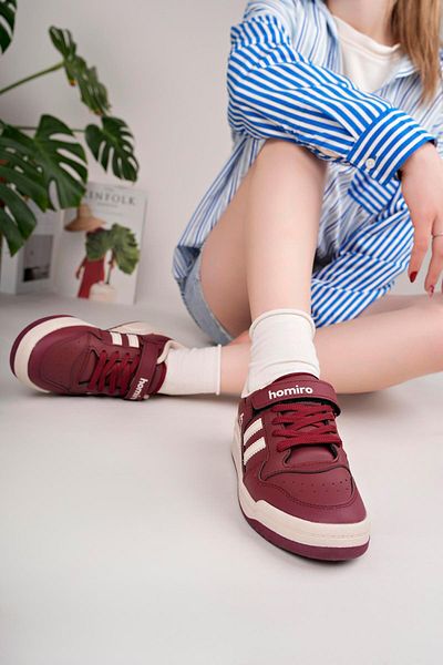 homiro Unisex Lace-Up Velcro Sports Sneaker Shoes-Burgundy-White