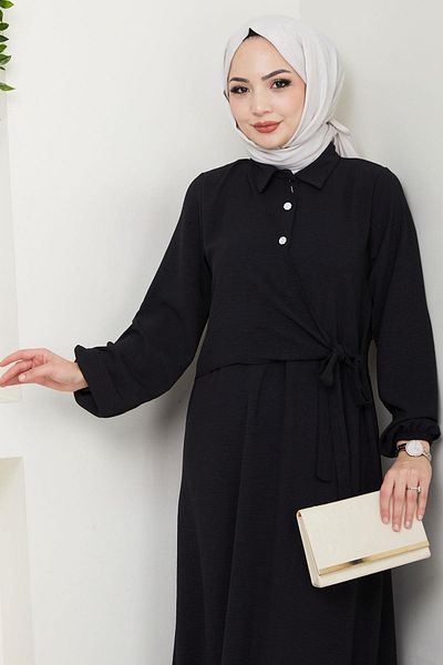 hafsamina Side Tie Ayrobin Dress Black Hm2729