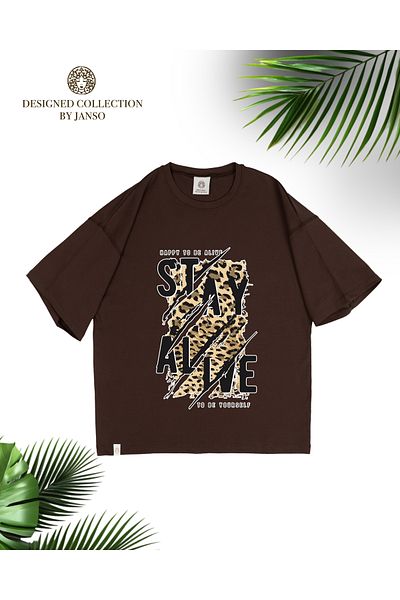 JANSO GROUP -Women Short Sleeve Stay Alife Printed Tshirt Large Size Oversize Cotton Fabric