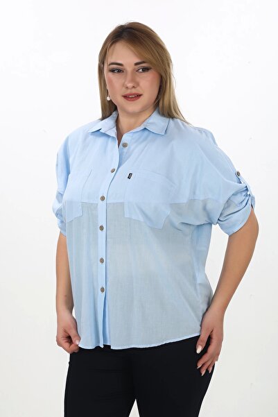 Lady Majestic %100 Cotton Yazlık Organik Büyük Beden Kadın Gömlek
