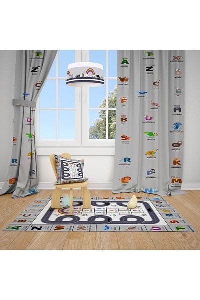 Talia Home Alphabetic Animals Children's and Baby's Room Background Curtain 2 Wings Tla-202