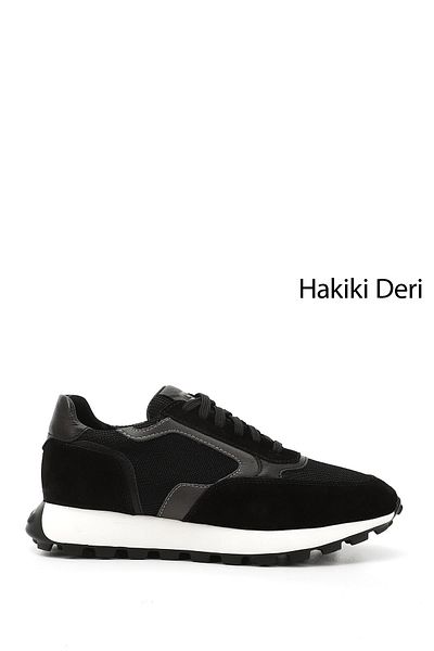GÖNDERİ(R) Men's Black Lace-Up Genuine Leather Sneakers