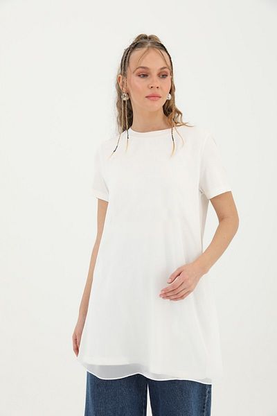 Nisa Luxury Boutique Puane Half Sleeve Front Chiffon Detail Combed Cotton Underwear Tunic 10271