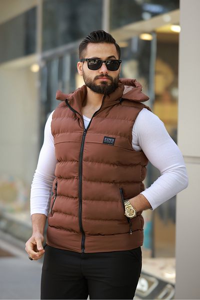S&M CLOTHİNG New Season Men's Removable Hooded Inflatable Vest