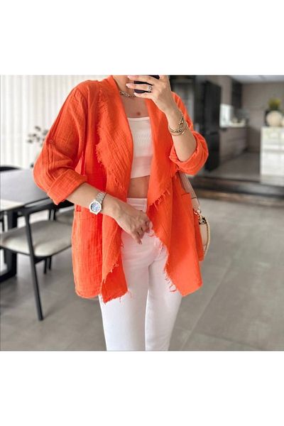 ByEsila Tassel Stitching Shawl Collar Oversize Muslin Thin Jacket
