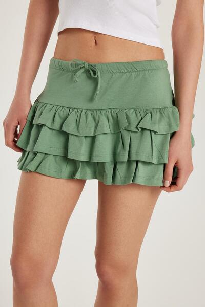 Tudors Kadın Regular Fit %100 Pamuk Düz Yeşil Etek