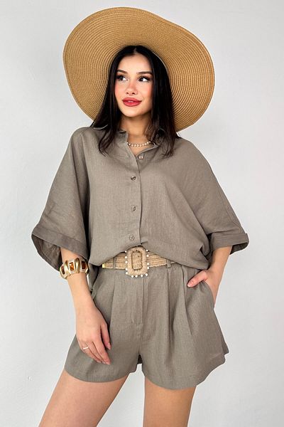 Cappmoda TKM-51036 Πουκάμισο Mink Ζώνη Σορτς Διπλό Σετ