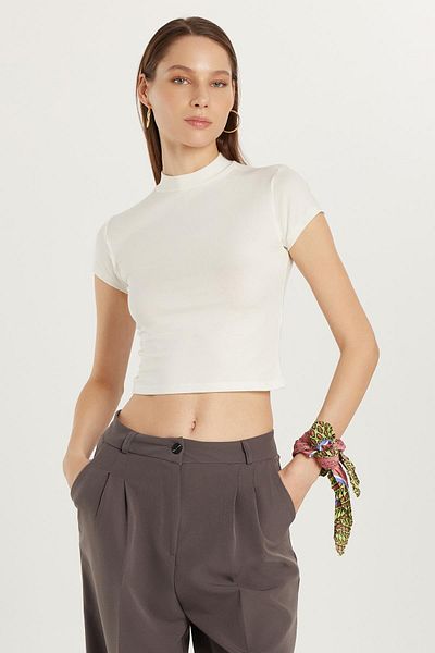 Tudors Women's Modal Fabric Slim Fit Slim Fit Stand Collar Ecru Blouse