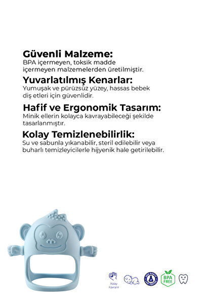 Kiki Silikon Bebek Diş Kaşıyıcı - Diş Kaşıma Eldiveni - Silikon Eldiven Dişlik Maymun