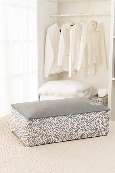 REKHOME Set of 2 Gray Home Sweet Home Mega Size Base under Bed Cabinet Pillow Quilt Sweater Clothes Bag