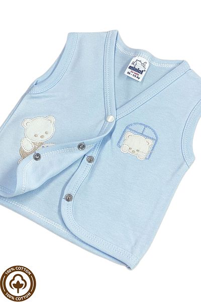 Miniel Unisex Baby Bulk Teddy Bear Embroidered Organic Cotton 3-6-9 Months 3-Piece Combed Cotton Baby Vest Set