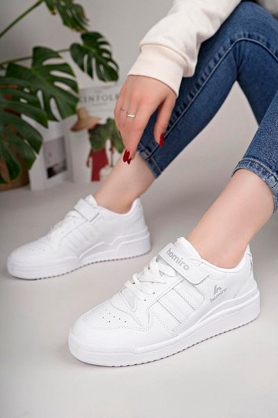 homiro Unisex Lace-Up Velcro Sports Sneaker Shoes-White