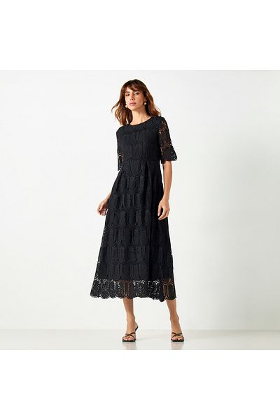2Xtremz Pineapple Lace Textured A-line Midi Dress
