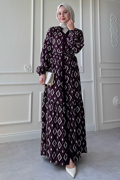 InStyle Μωβ φόρεμα με μοτίβο τριγώνου μαρμάρινο βισκόζη