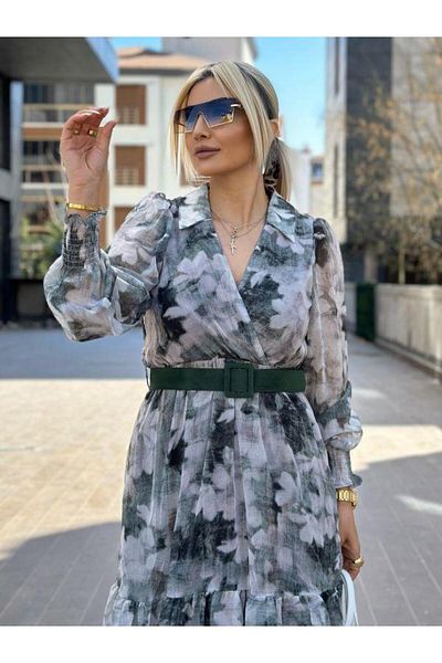 Robin 3373 Patterned Dress Green