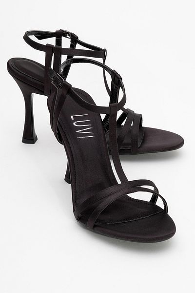 LuviShoes Credo Black Satin Women's High Heeled Shoes