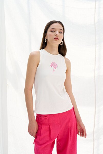 Naar Ecru γυναικείο T-Shirt - Flower Stone Λεπτομέρεια, Off Shoulder NAAR81372-ECRU