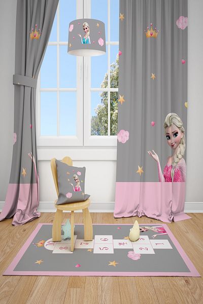 Talia Home Gray Elsa Children's and Baby's Room Background Curtain 2 Wings Tla-201