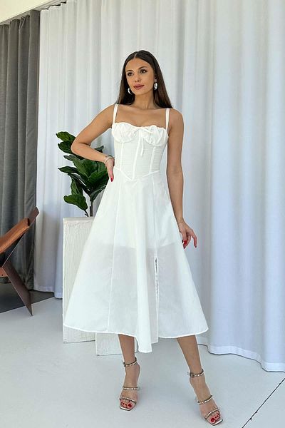 Mine Tan Butik Γυναικείο φόρεμα με λεπτομέρεια αμάνικο δέσιμο - Λευκό